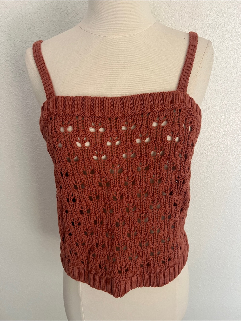 525 America Rust Crochet Knit Tank with Eyelet Detail